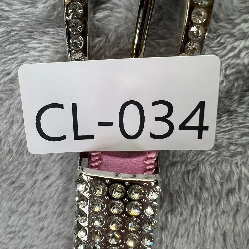 Pink Rhinestone Western Belt Ostrich Embossed Horseshoe Buckle Size 26 Rodeo Y2K